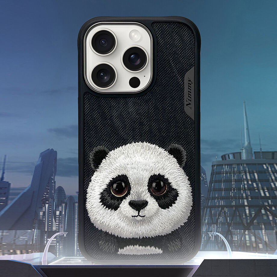 iPhone 16 Pro Max Nimmy Official Embroidery Big Eye Series Back Cover Case - Panda