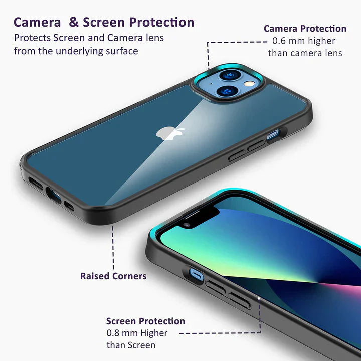 iPhone 14 Soft Hybrid Transparent Metal Camera Protection Case - Black