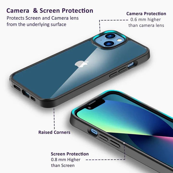 iPhone 13 Soft Hybrid Transparent Metal Camera Protection Case - Black