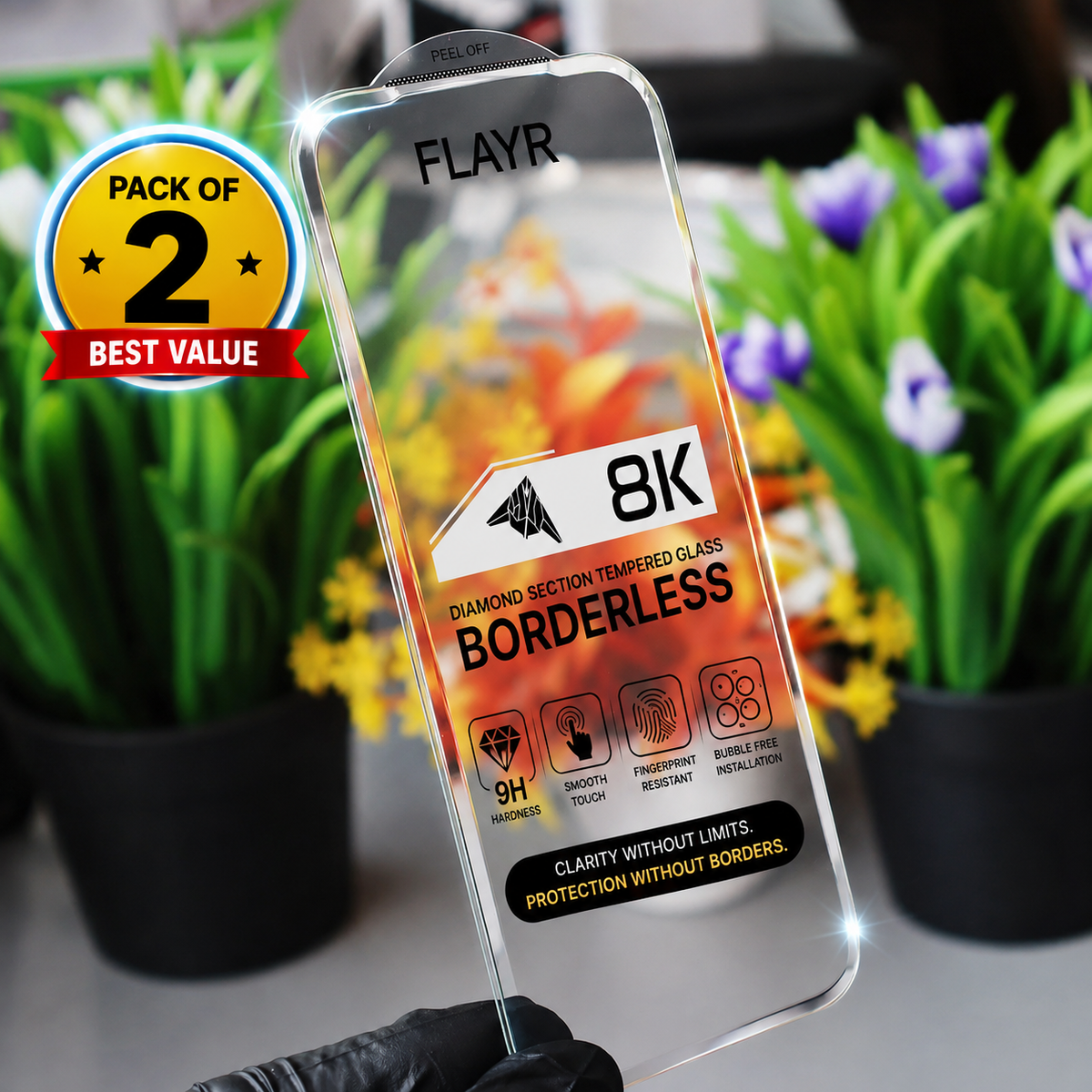 8K Borderless Tempered Glass Ultra-Clear Edge-to-Edge Protection for iPhones - Pack of 2