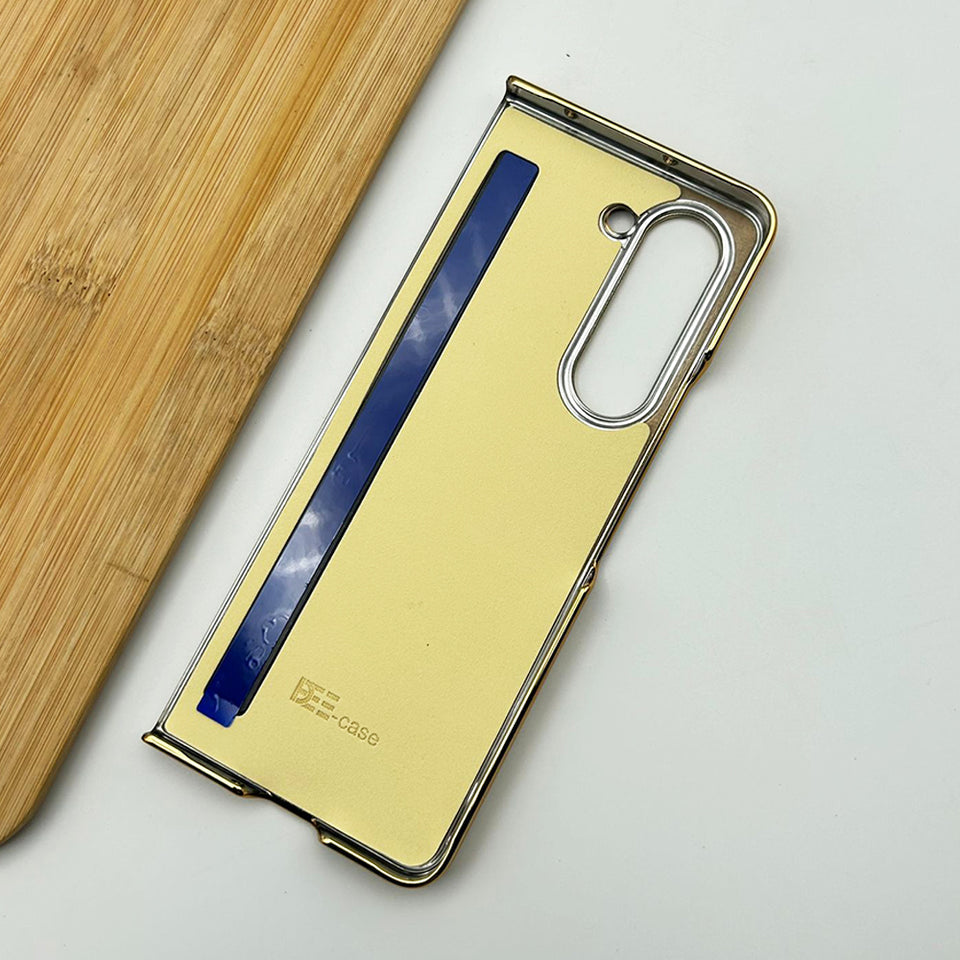 Samsung Galaxy Z Fold 6 Gold Plated Leather Case With Front Glass Protection