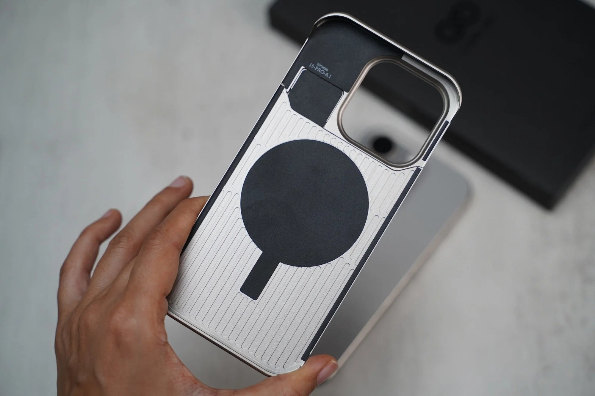 iPhone 16 Pro MagSafe Vegan Leather Case with Desert Metal Frame Perfume Case