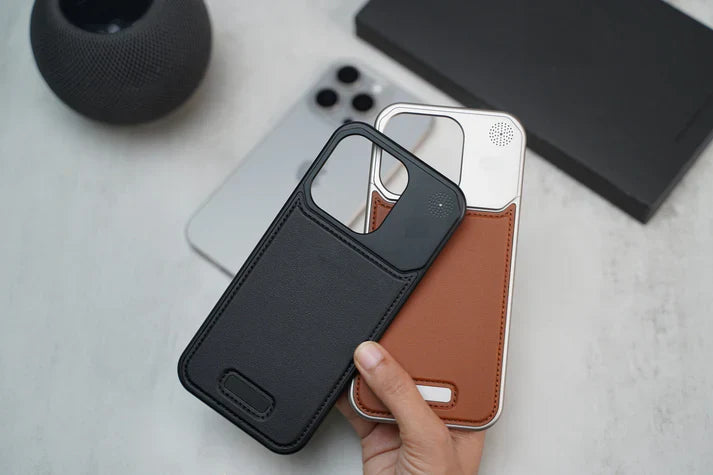 iPhone 15 Pro Max Frameless Metal AeroFLex Aluminum & Leather Case with Aroma