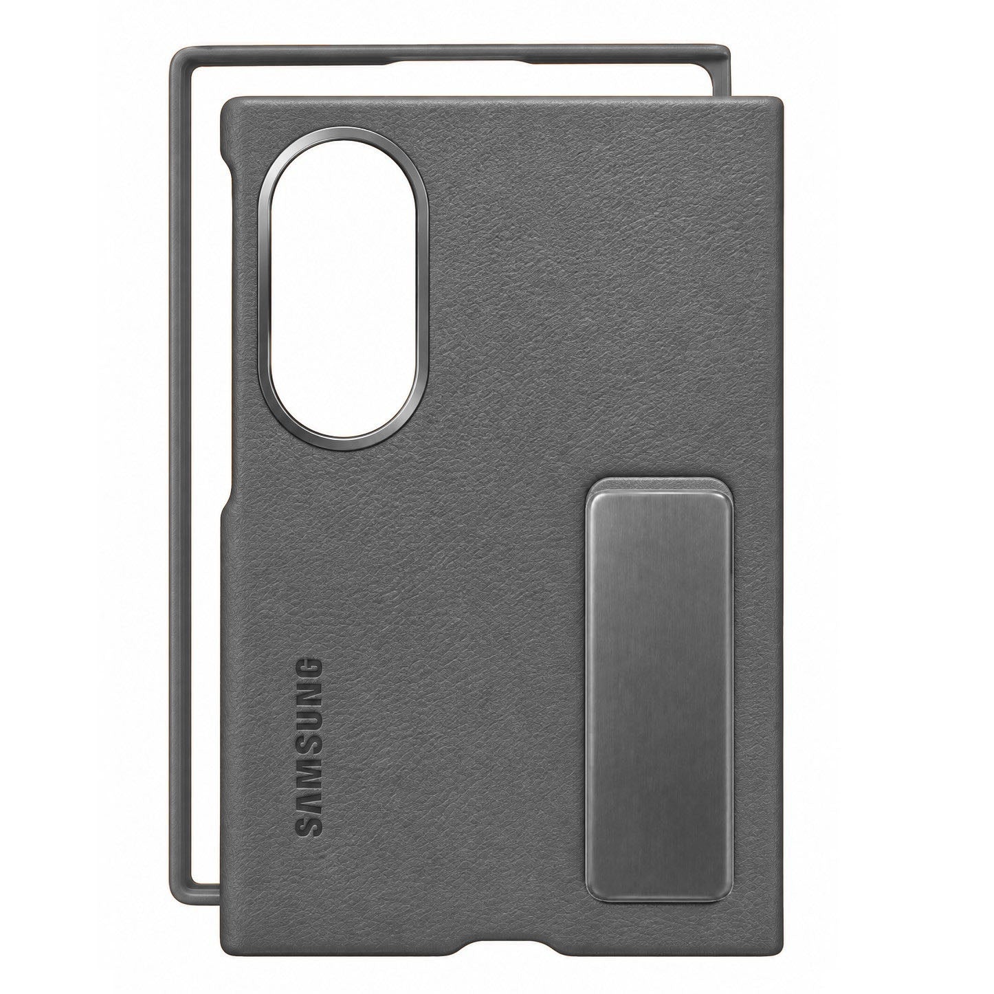 Samsung Z Fold8 Leather Case, Kindsuit Leather Back Cover with Metal Kickstand - Dark Grey