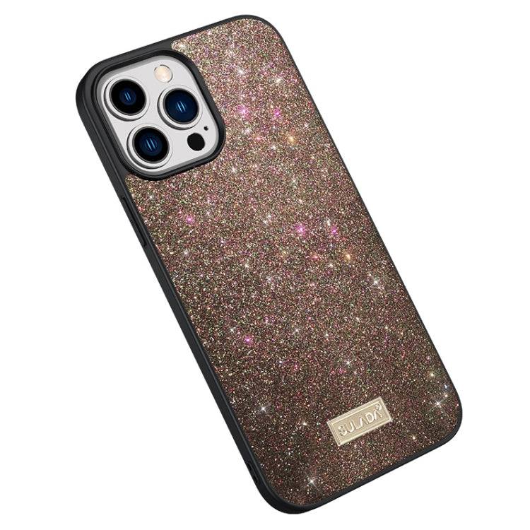 iPhone 16 Pro SULADA Glittery PC Hybrid TPU Handmade Leather Phone Case(Colorful)