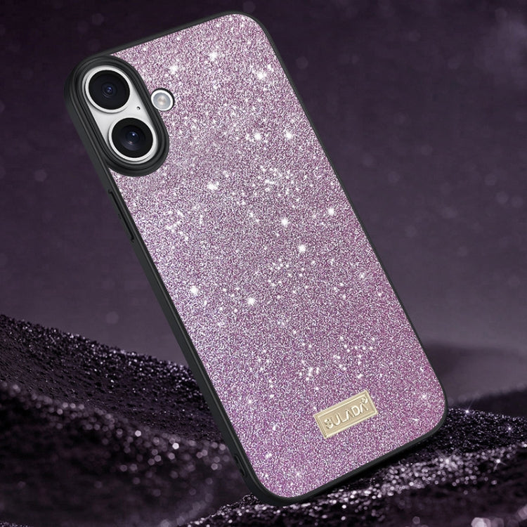 iPhone 16 SULADA Glittery PC Hybrid TPU Handmade Leather Phone Case(Purple)