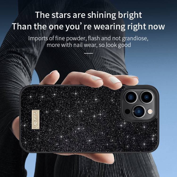 iPhone 16 Pro SULADA Glittery PC Hybrid TPU Handmade Leather Phone Case(Black)