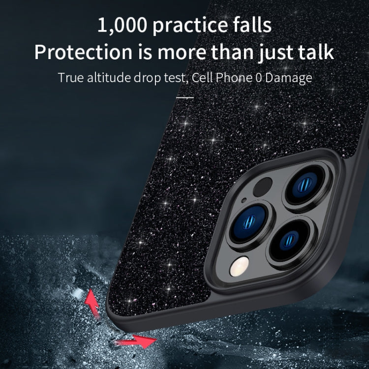 iPhone 15 Pro SULADA Glittery PC Hybrid TPU Handmade Leather Phone Case(Black)