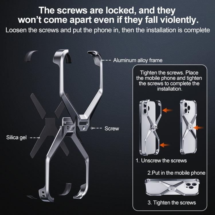 iPhone 15 Pro Max Super Slim Metal Luxury Aluminum Frameless X-Shaped Case - Silver