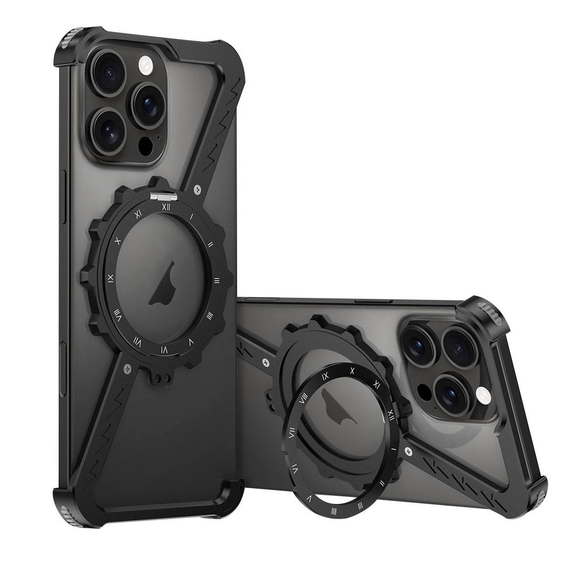 iPhone 16 Pro Max Z-Shape Metal Case Frameless Metal 360 Holder MagSafe Phone Case with Kickstand - Black