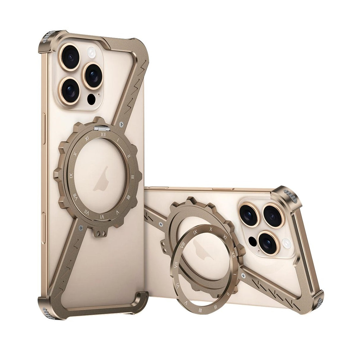 iPhone 16 Pro Max Z-Shape Metal Case Frameless Metal 360 Holder MagSafe Phone Case with Kickstand - Desert Brown