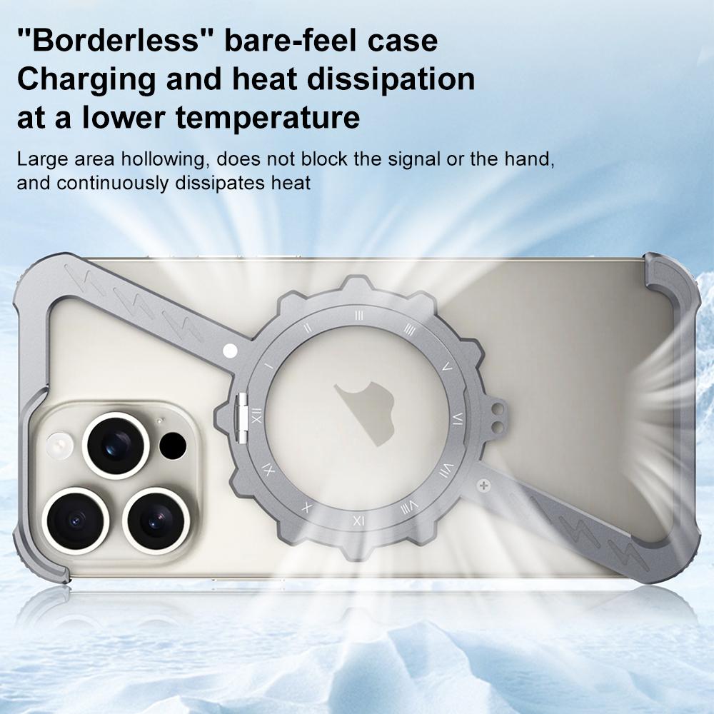 iPhone 16 Pro Max Z-Shape Metal Case Frameless Metal 360 Holder MagSafe Phone Case with Kickstand - Grey