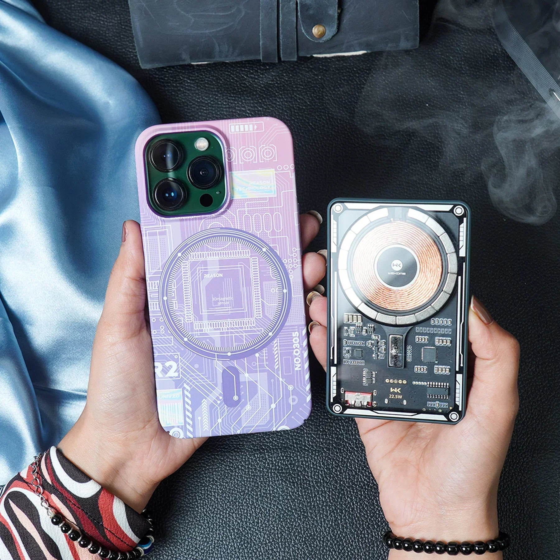 iPhone 15 Pro Radium Glow Futuristic Tech Design Magsafe Case - Purple