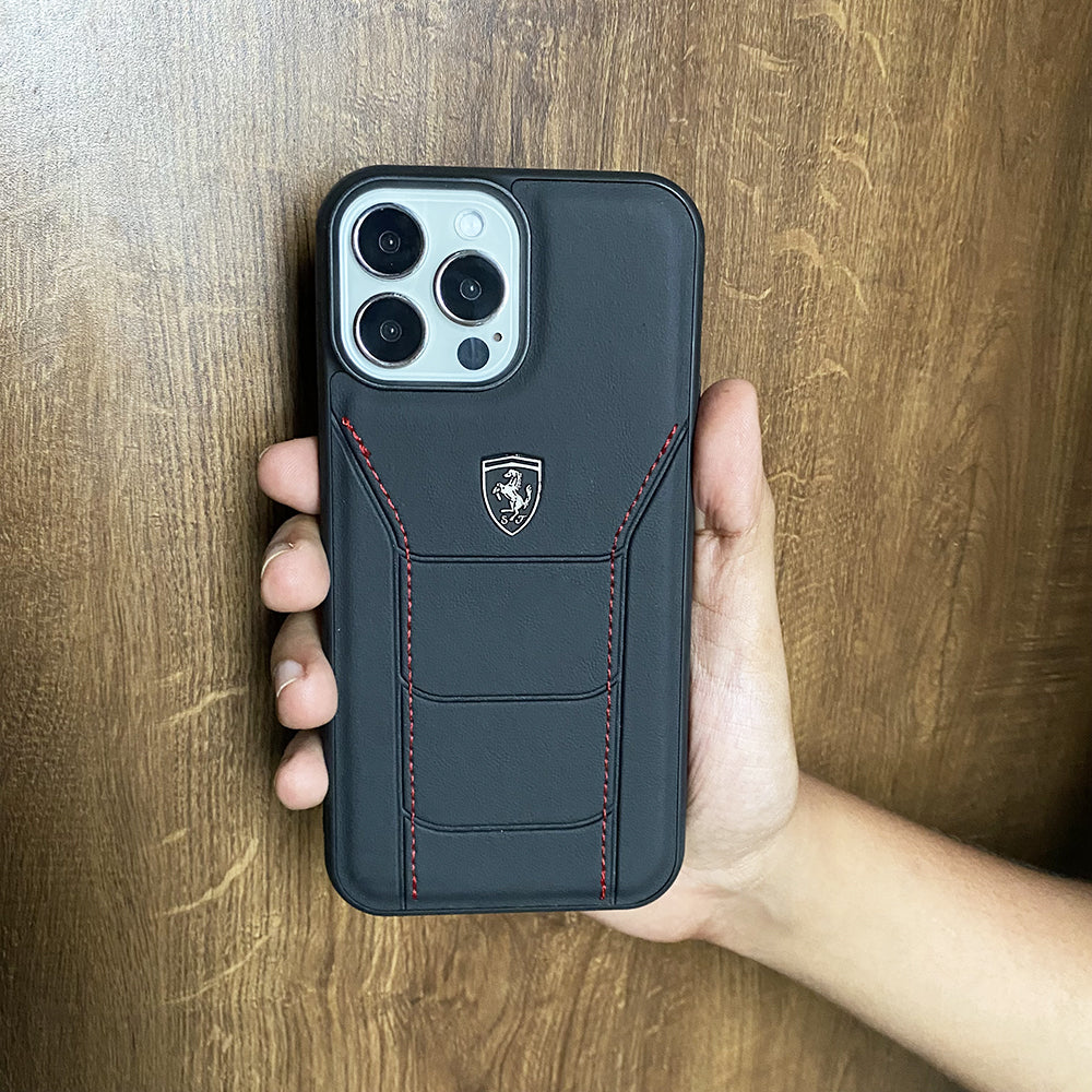 iPhone 15 Pro Ferrari Logo Leather Case
