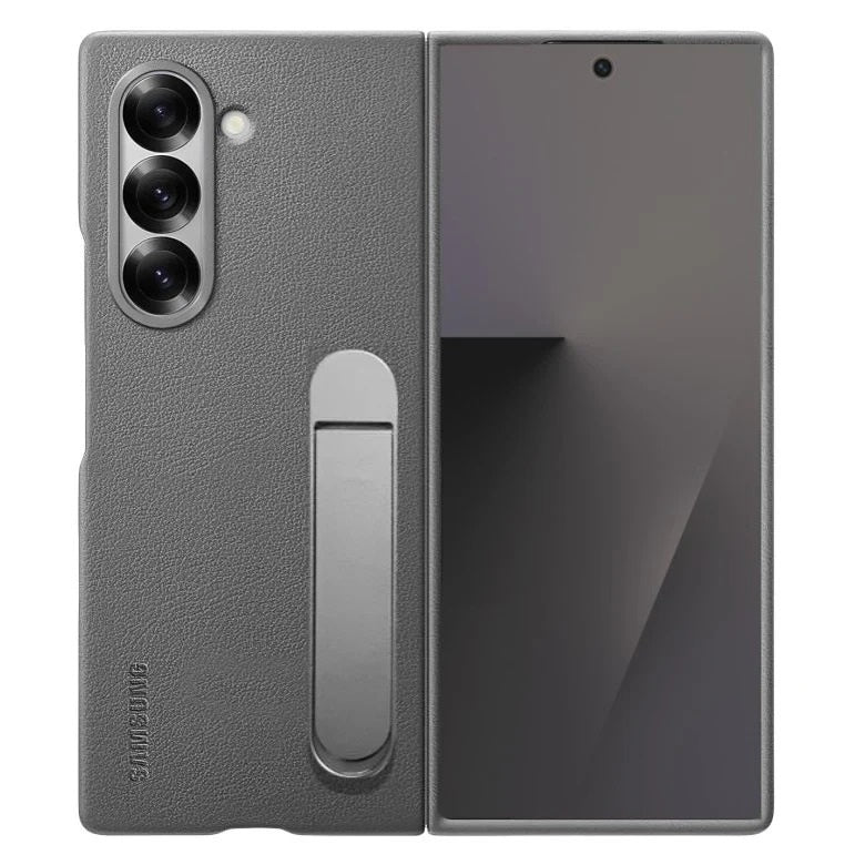 Samsung Galaxy Z Fold6 Leather Case, Kickstand Kindsuit Series Leather Back Cover - Grey