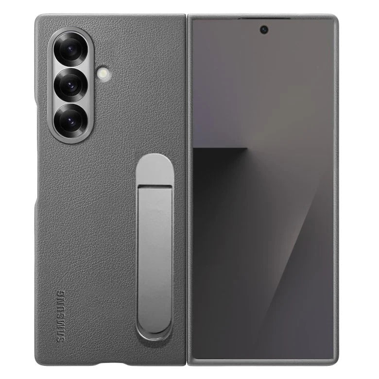 Samsung Galaxy Z Fold7 Leather Case, Kickstand Kindsuit Series Leather Back Cover - Grey