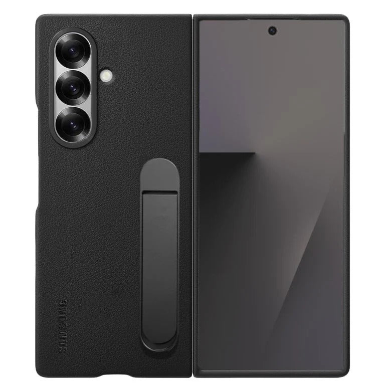 Samsung Galaxy Z Fold7 Leather Case, Kickstand Kindsuit Series Leather Back Cover - Black