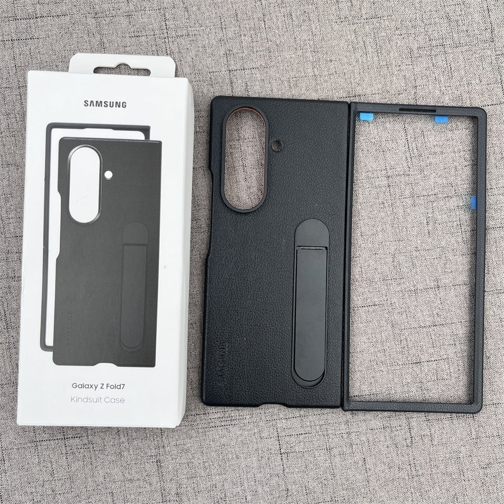 Samsung Galaxy Z Fold7 Leather Case, Kickstand Kindsuit Series Leather Back Cover - Black