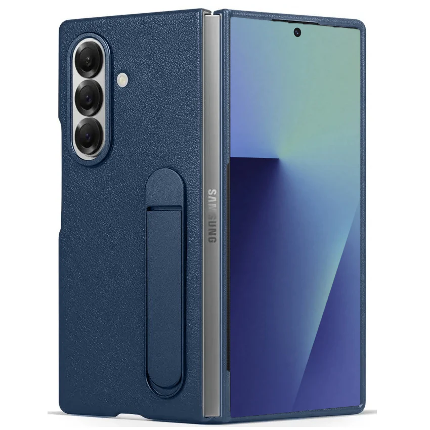 Samsung Galaxy Z Fold7 Leather Case, Kickstand Kindsuit Series Leather Back Cover - Blue