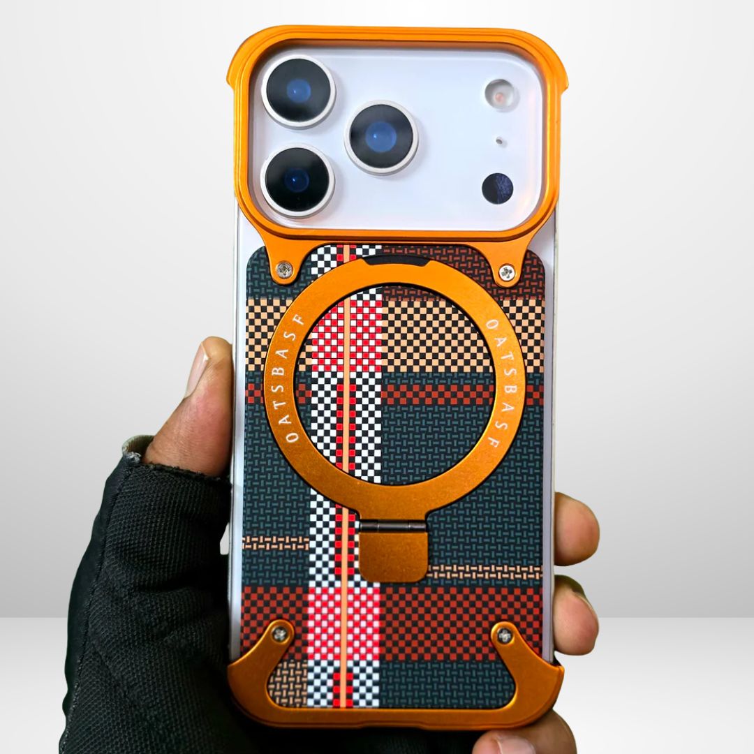 Frameless Metal + Leather Magnetic MagSafe Stand Case for iPhone 17Pro/Pro Max