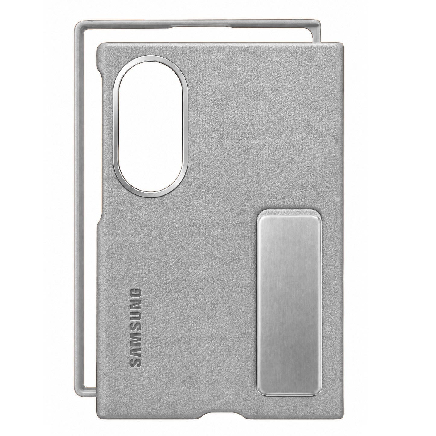 Samsung Z Fold8 Leather Case, Kindsuit Leather Back Cover with Metal Kickstand - Grey