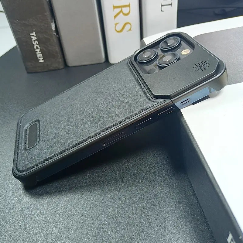 iPhone 16 Pro Max Aluminum & Leather Case with Fragrance Aroma - Black