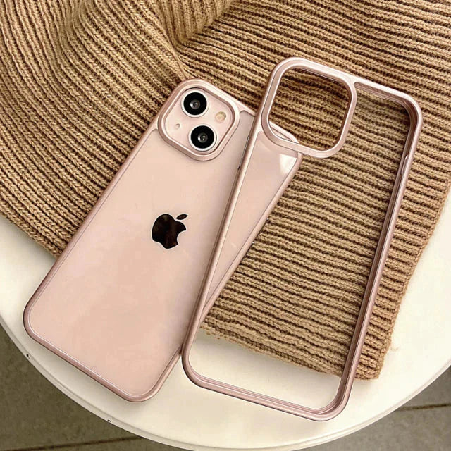 iPhone 14 Soft Hybrid Transparent Metal Camera Protection Case - Pink