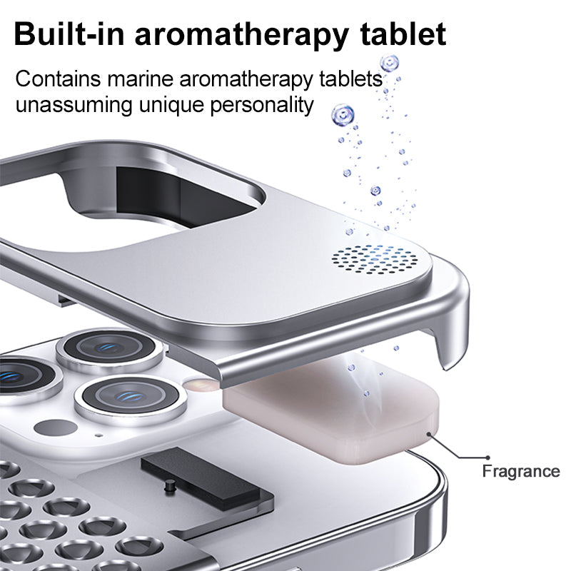 iPhone 15 Pro Frameless Metal Heat Dissipation Aluminum Cooling Case with Aroma - Gray