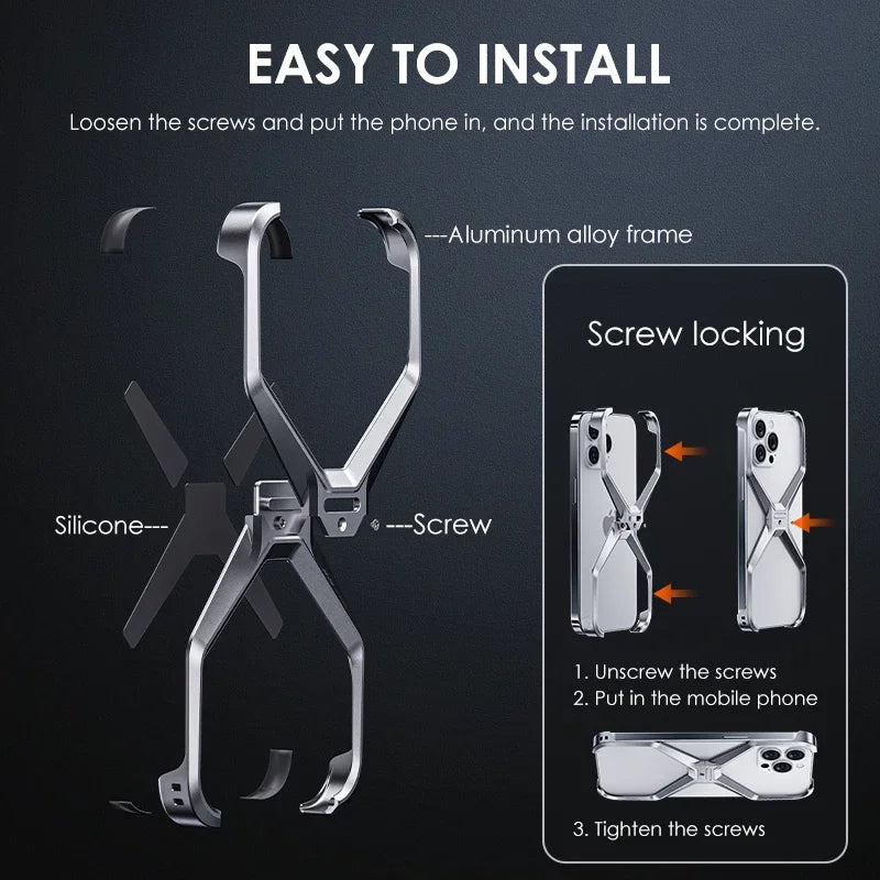 iPhone 16 Pro Max Metal Alloy X Shape Bumper Case - Titanium