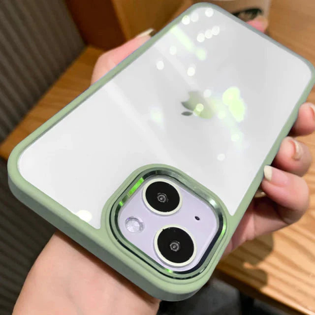 iPhone 13 Soft Hybrid Transparent Metal Camera Protection Case - Mint Green