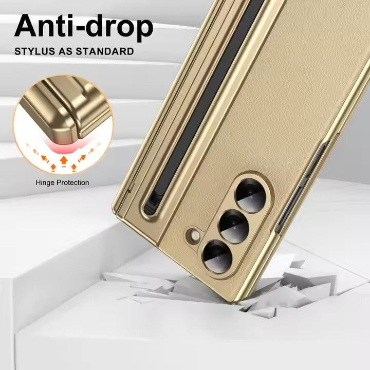 Samsung Galaxy Z Fold 6 Electroplating Leather Case with S Pen & Front Glass Protection
