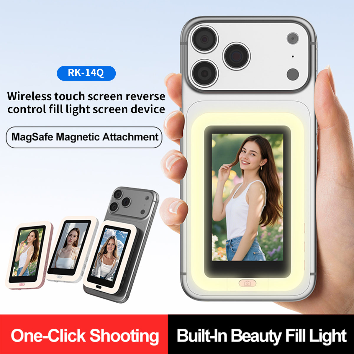 CaseCart CreatorView Glow Pro 3.4" Touch Selfie Monitor with fill light on