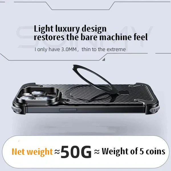 iPhone 15 Pro Metal Carbon Fibre Magnetic Impact Resistance Casing with Stand - Black