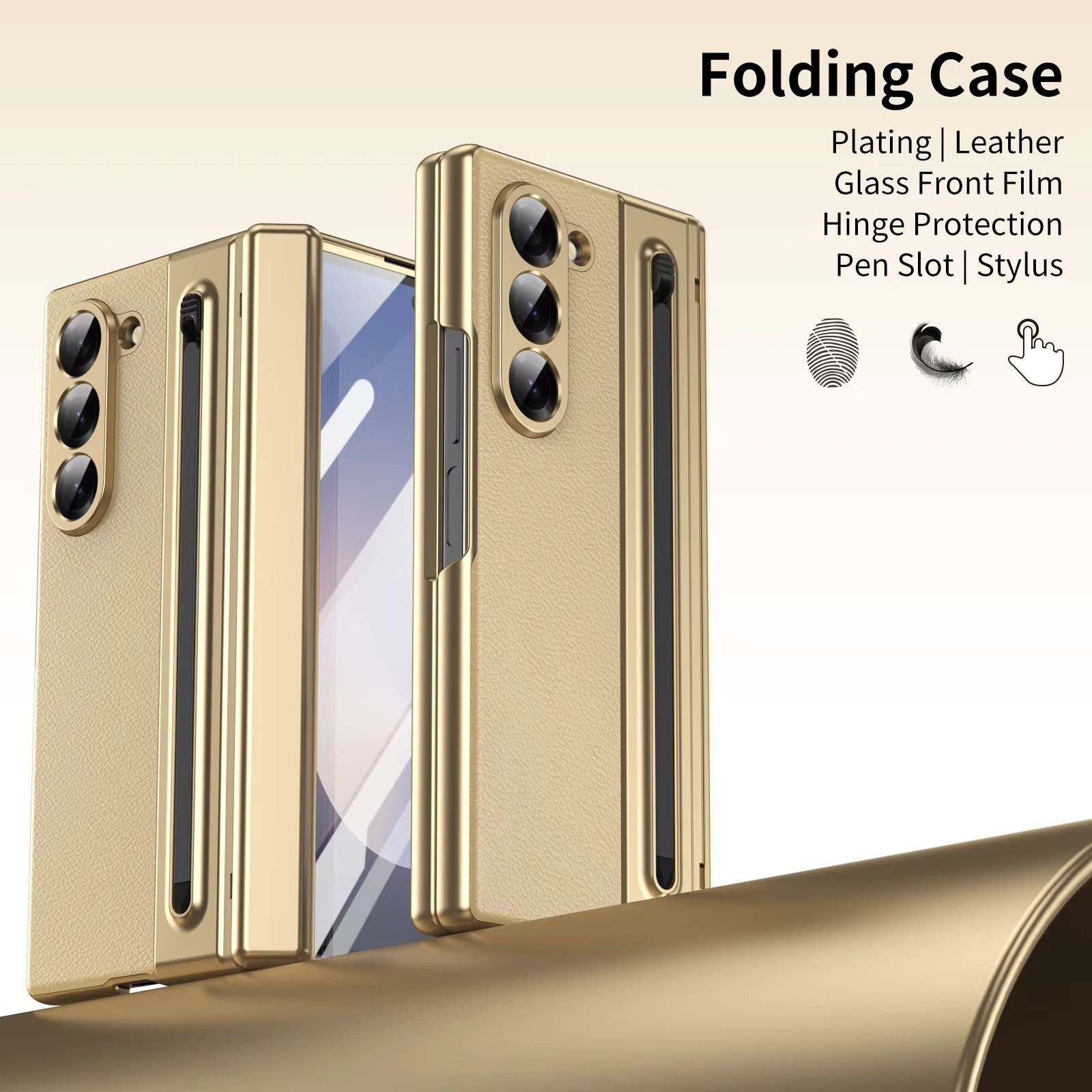 Samsung Galaxy Z Fold 6 Electroplating Leather Case with S Pen & Front Glass Protection