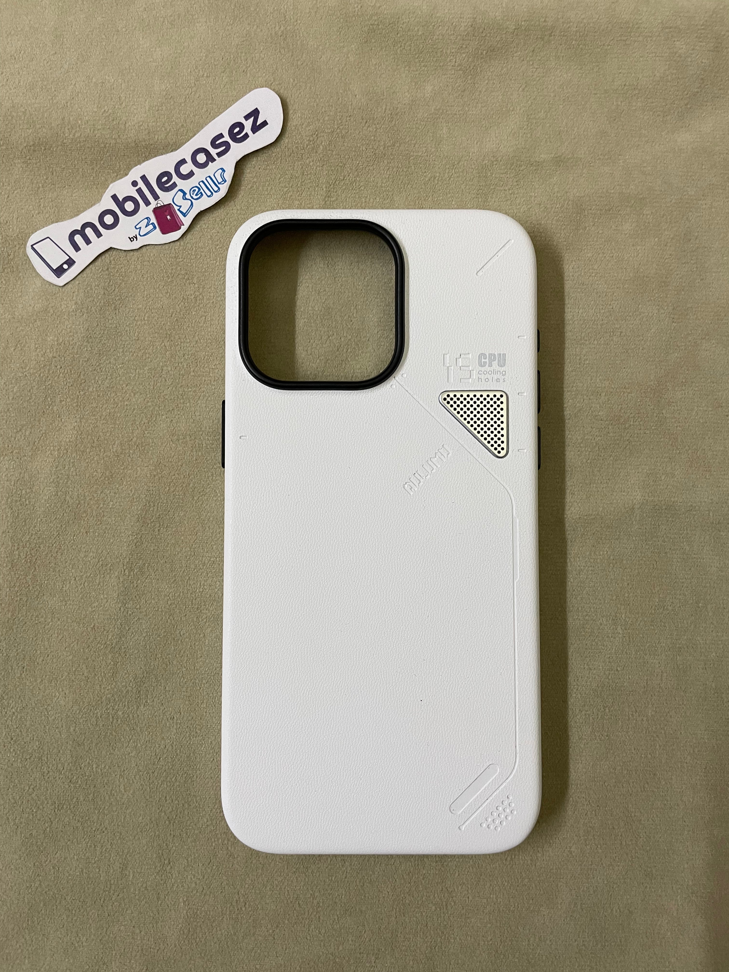 Aulumu A15 Vegan Leather for iPhone 15 Pro Magnetic Case [Unique Cooling Window] - Compatible with Magsafe [Metal Individual Buttons] - White