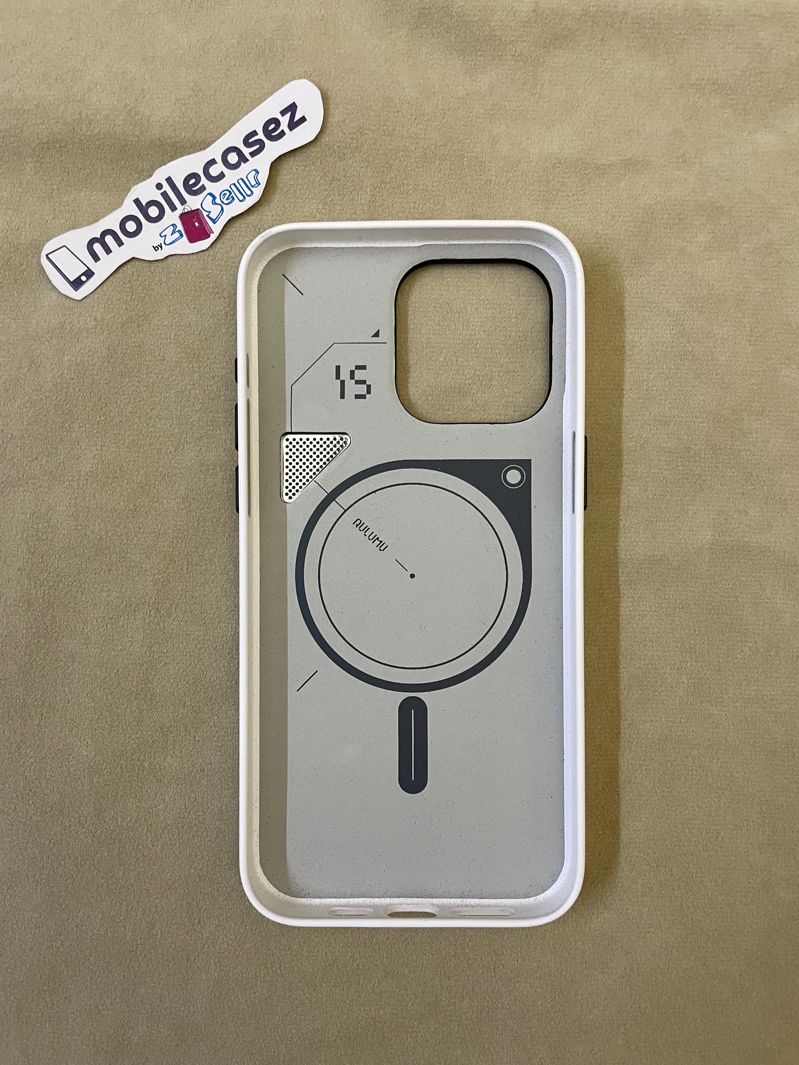 Aulumu A15 Vegan Leather for iPhone 15 Pro Magnetic Case [Unique Cooling Window] - Compatible with Magsafe [Metal Individual Buttons] - White