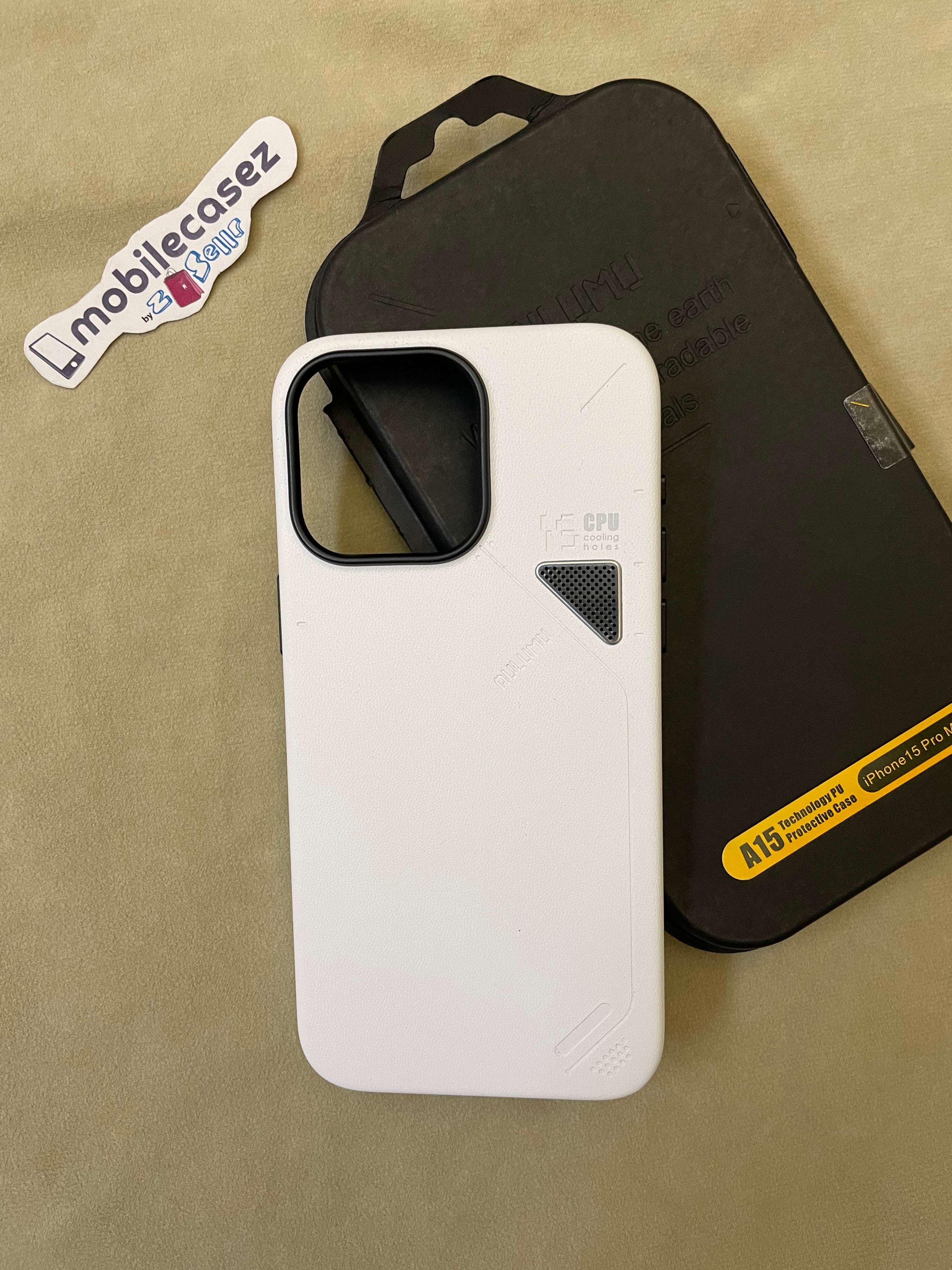 Aulumu A15 Vegan Leather for iPhone 14 Pro Max Magnetic Case [Unique Cooling Window] - Compatible with Magsafe [Metal Individual Buttons] - White