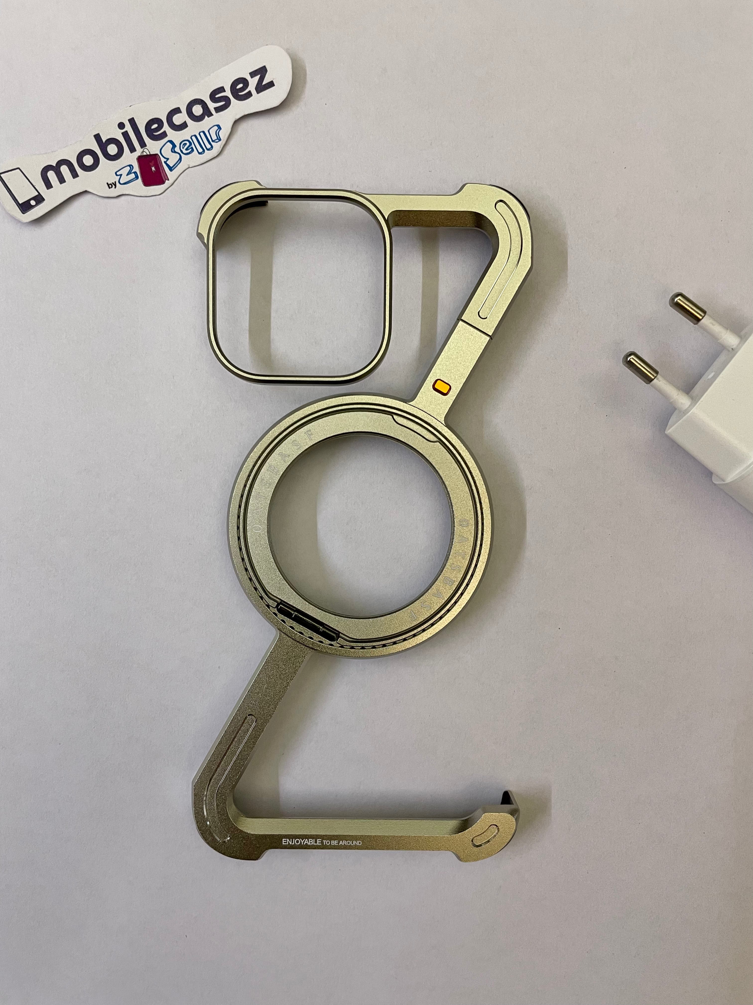 OATSBASF for iPhone 15 Pro Case, Sleek Minimalist Protective Shock Absorption Aerospace Grade Aluminum Shells with Built-in Kickstand Phone Case (K-Natural Titanium, for iPhone 15 Pro)