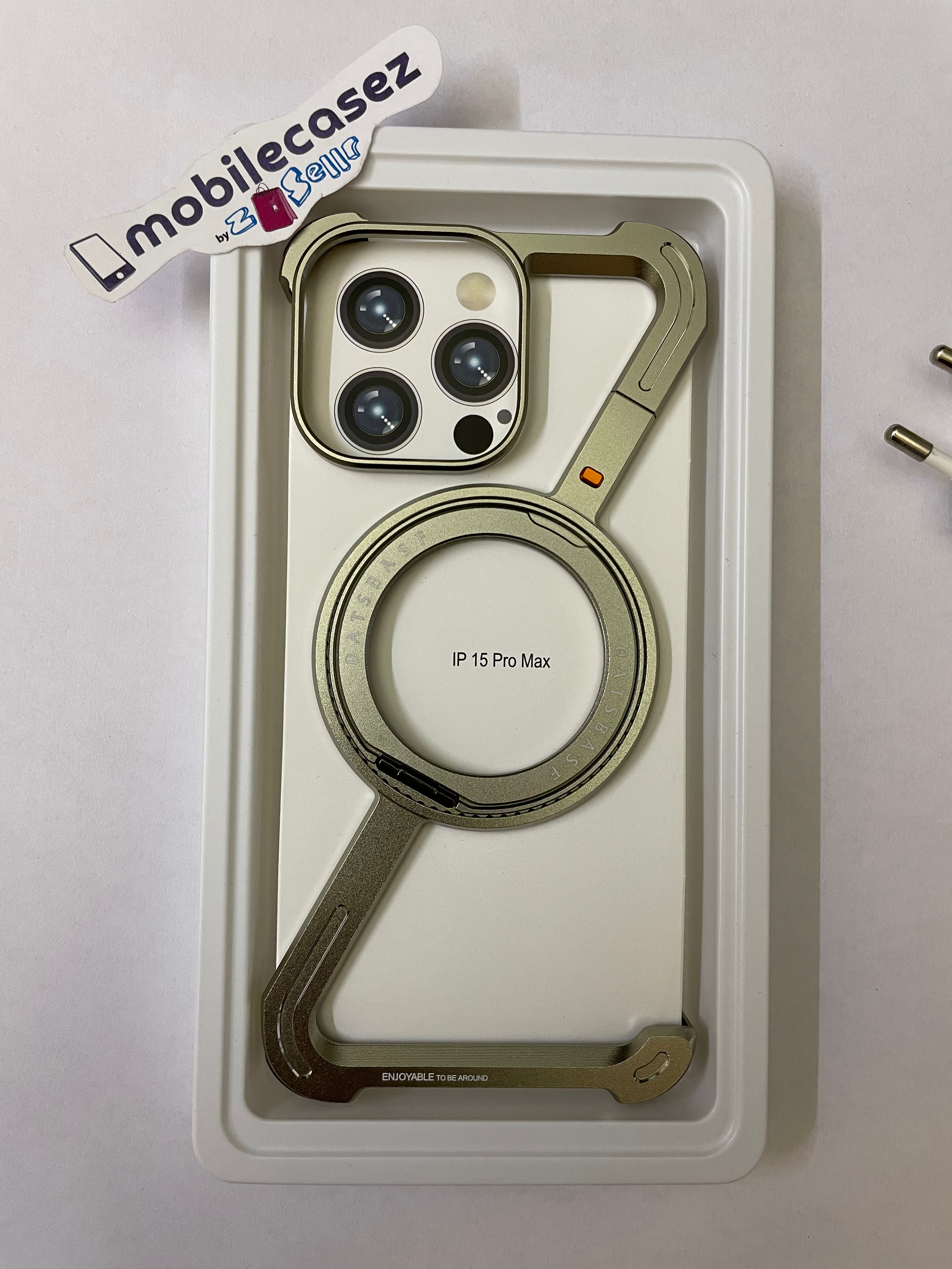 OATSBASF for iPhone 16 Pro Max Case, Sleek Minimalist Protective Shock Absorption Aerospace Grade Aluminum Shells with Built-in Kickstand Phone Case (Dessert Titanium, for iPhone 16 Pro Max)