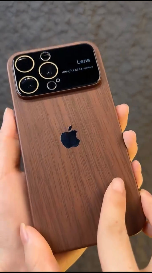 Full Lens Luxury Plating 3D Wooden Look Glossy Case For iPhone SERIES With Logo