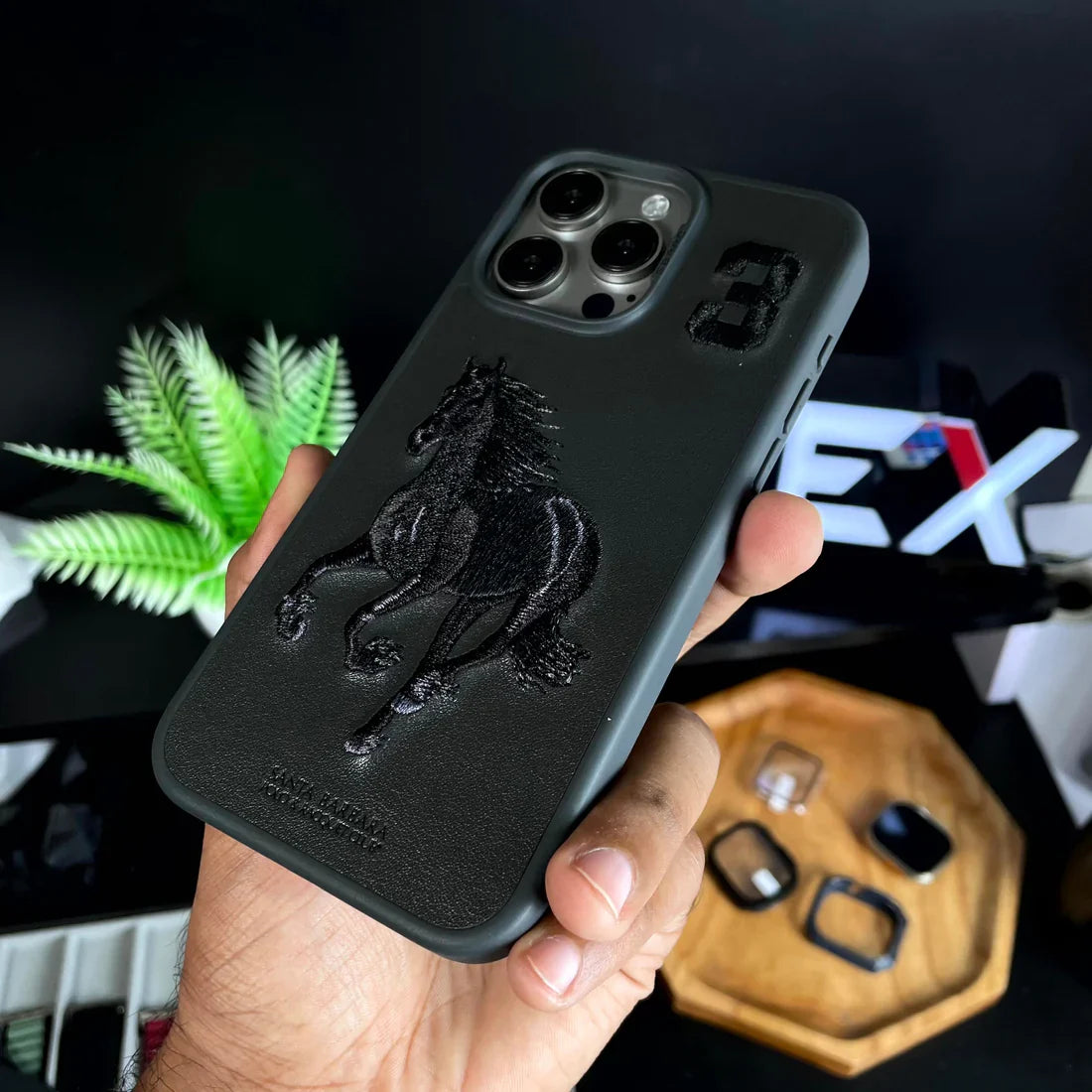 iPhone 15 Pro Max Santa Barbara Boris Horse Leather Case - Gray