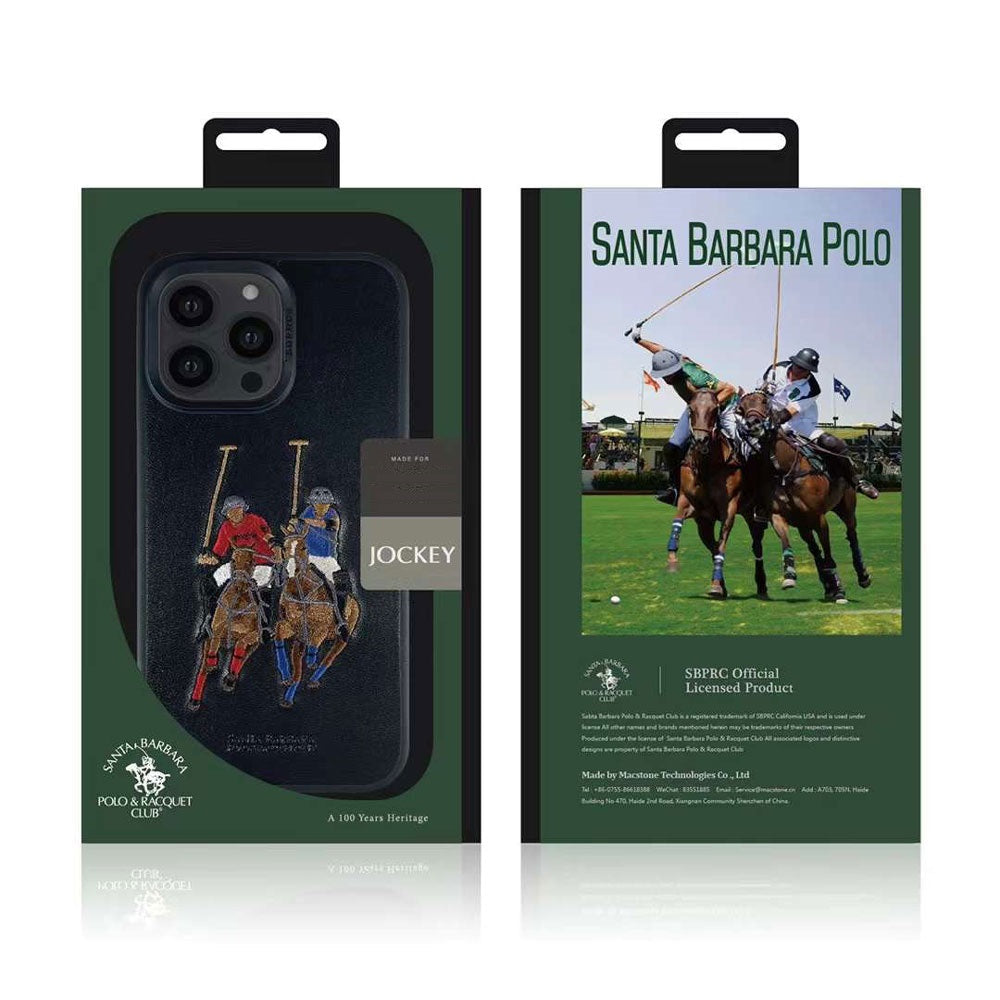 iPhone 14 Pro Max Santa Barbara Polo Jocky Series Leather Case - Black
