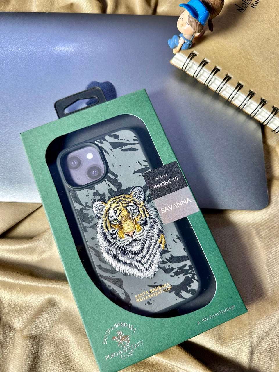 Apple iPhone 15 Santa Barbara Polo & Racquet Club ® Luxury Savana Series Leather Case for iPhone 15 - Tiger