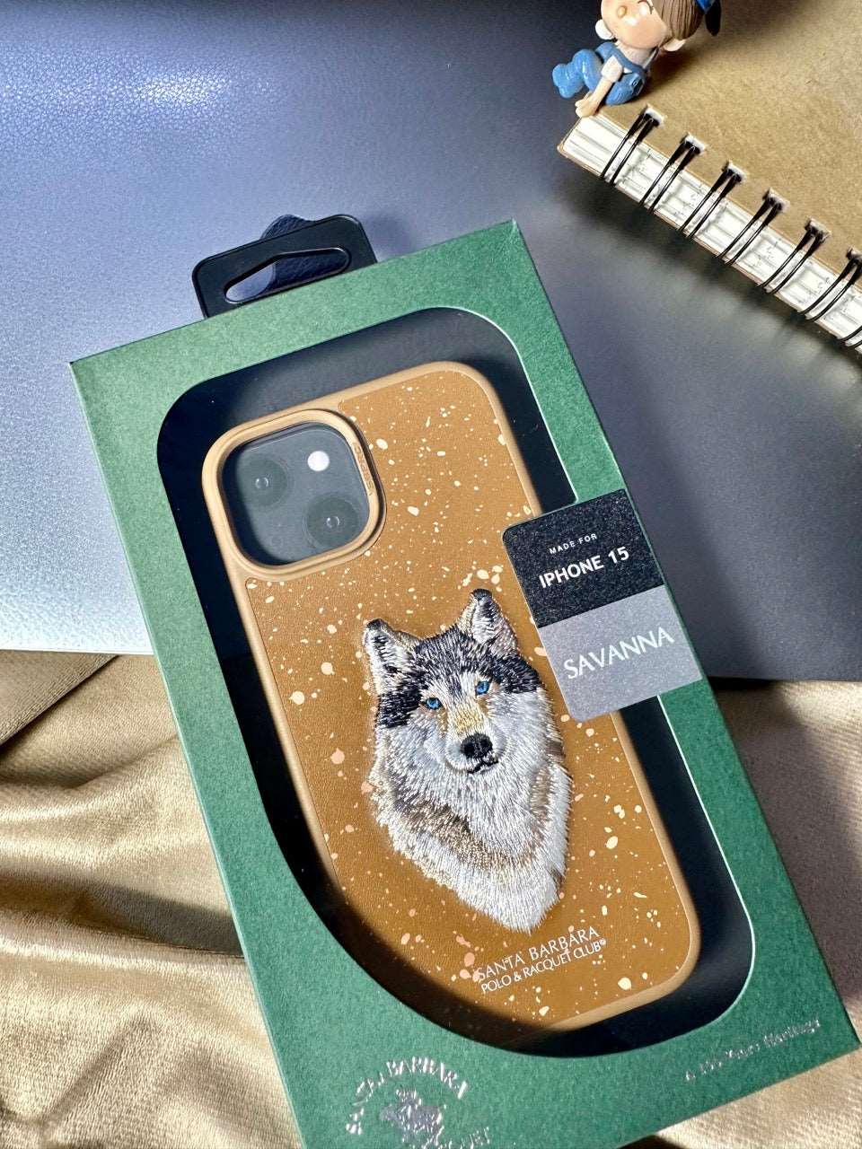 Apple iPhone 15 Santa Barbara Polo & Racquet Club ® Luxury Savana Series Leather Case for iPhone 15 - Wolf