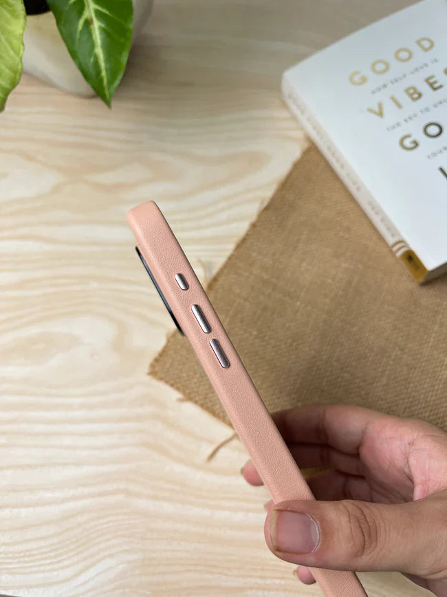 iPhone 15 Kzdoo Noble Classic Series Genuine Leather Case - Pink