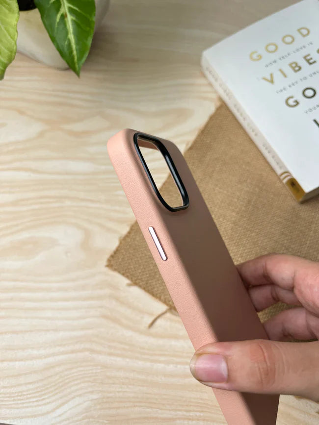 iPhone 15 Kzdoo Noble Classic Series Genuine Leather Case - Pink