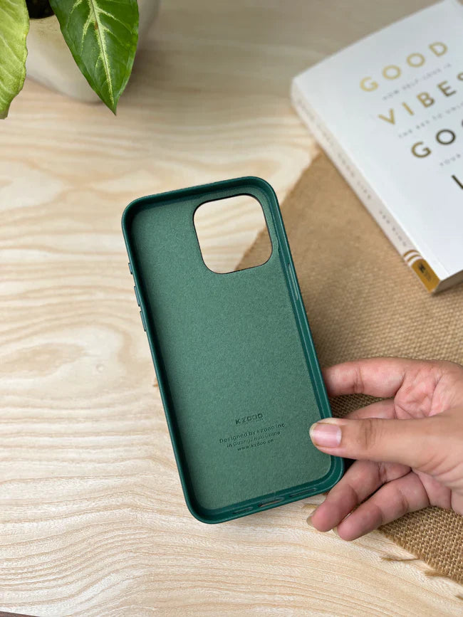 iPhone 15 Pro Leather Case Kdoo Classic Series Genuine Leather Case - Green
