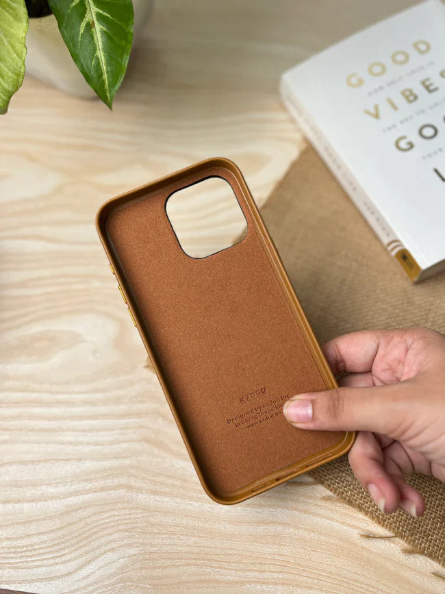 iPhone 15 Kzdoo Noble Classic Series Genuine Leather Case - Brown