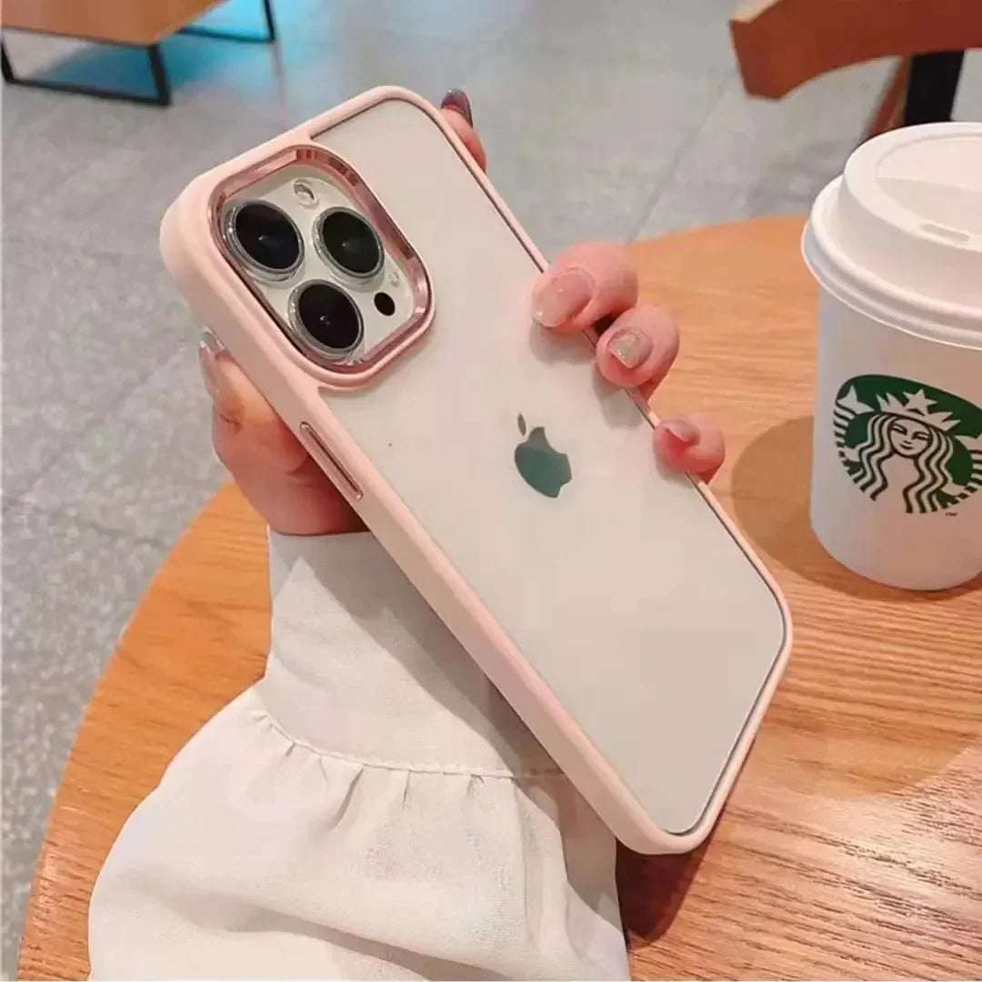 iPhone 13 Pro Ultra Slim Crystal Clear Hybrid Metal Circel Anti Yellow Case