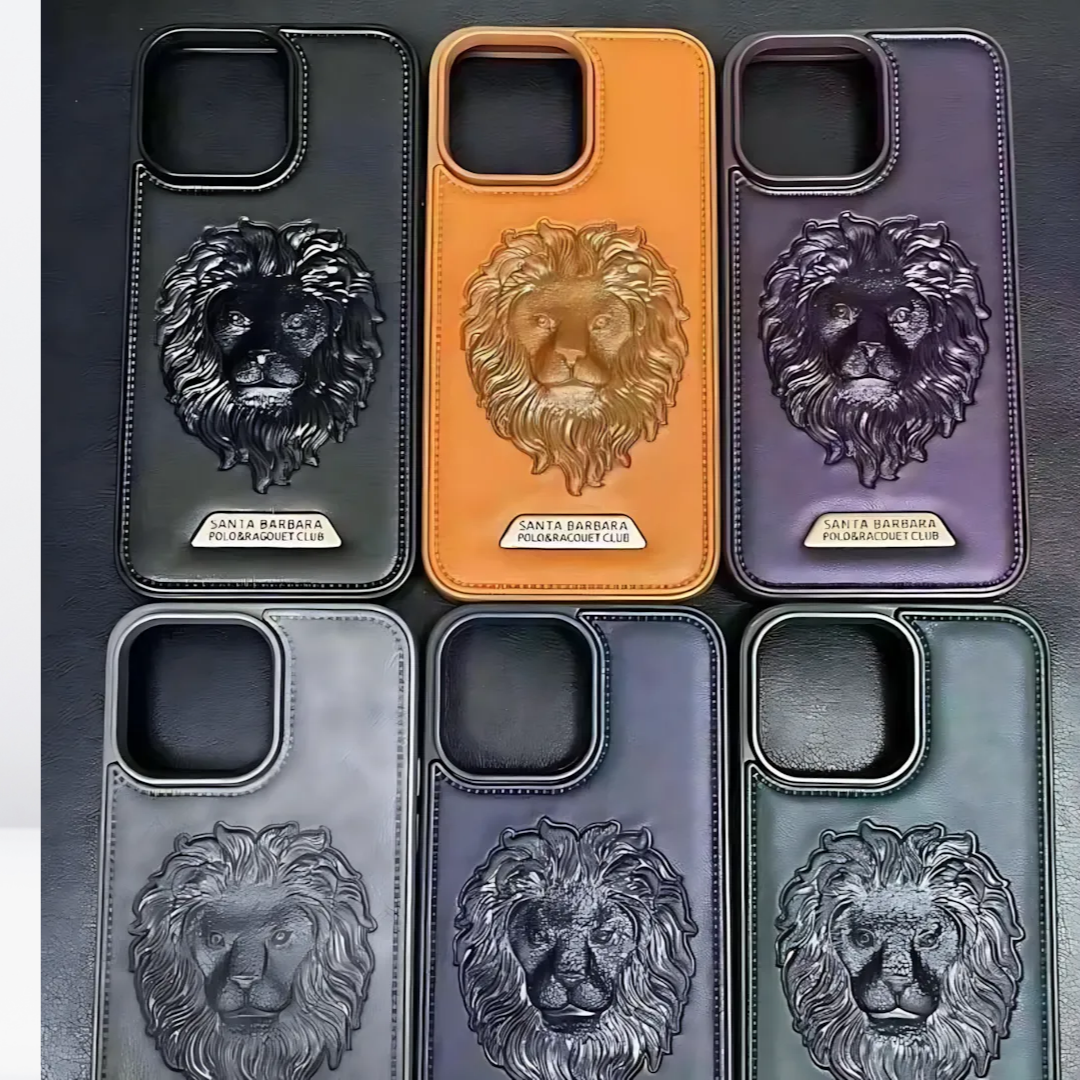Leather Santa Barbara Lion Face Case for iPhone 14/15 Series